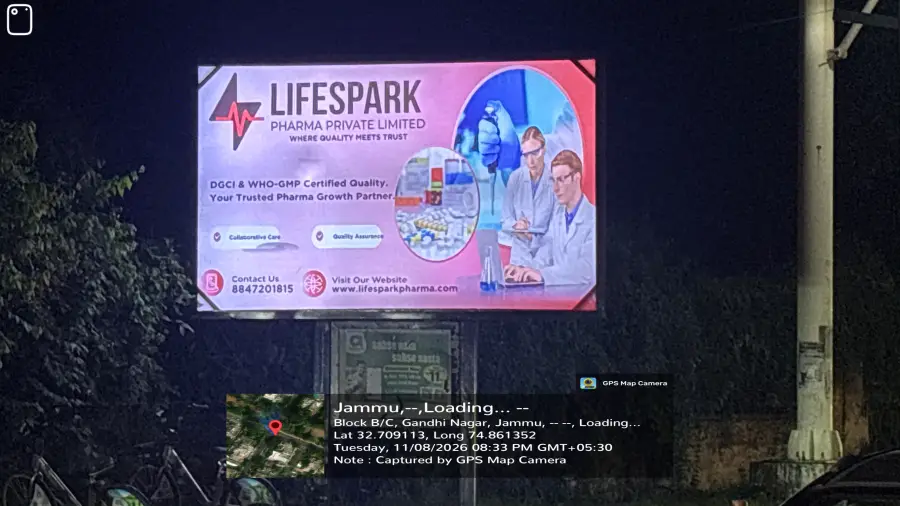 LifeSpark Pharma hoarding at Jammu, Jammu & Kashmir