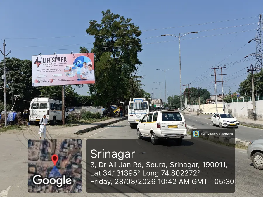 LifeSpark Pharma hoarding at Srinagar, Jammu & Kashmir