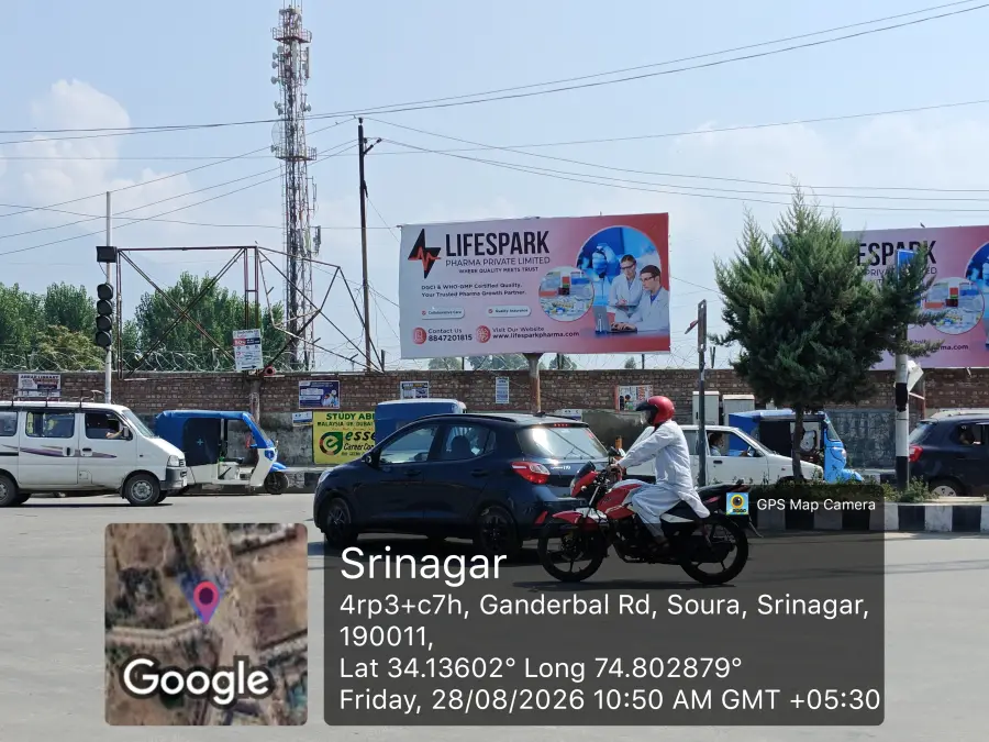 LifeSpark Pharma hoarding at Srinagar, Jammu & Kashmir