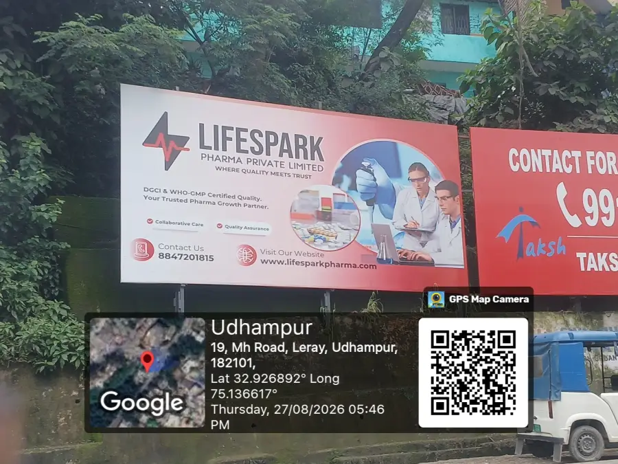 LifeSpark Pharma hoarding at Udhampur, Jammu & Kashmir